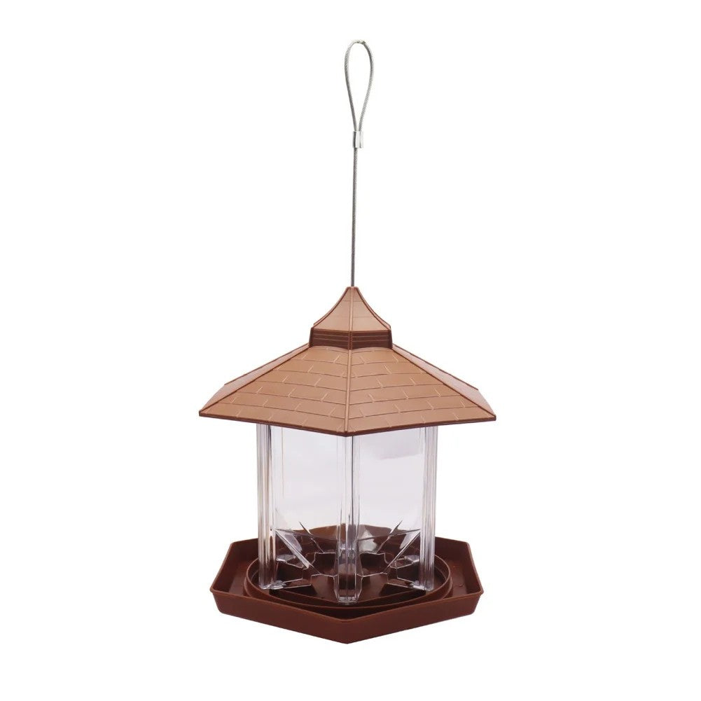 Hanging Bird Feeder Copper Roof Weather Resistant Design