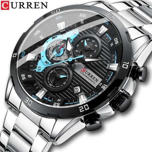 Valentines Gifts For Him Stainless Steel Quartz Chronograph Luminous Dial Watch