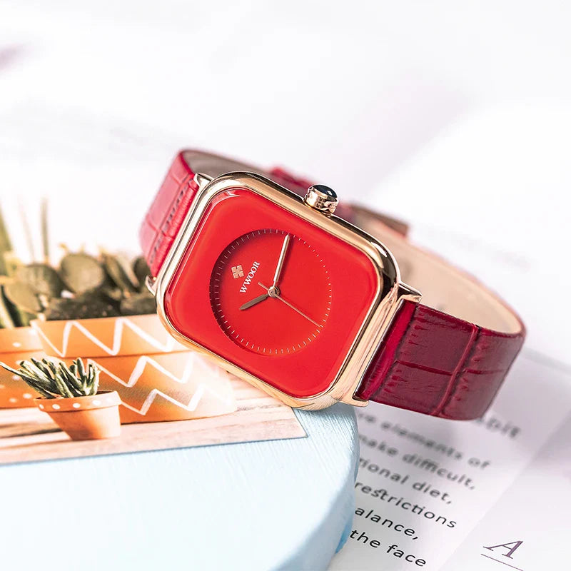 Women'S Rectangular Leather Strap Watch 35Mm