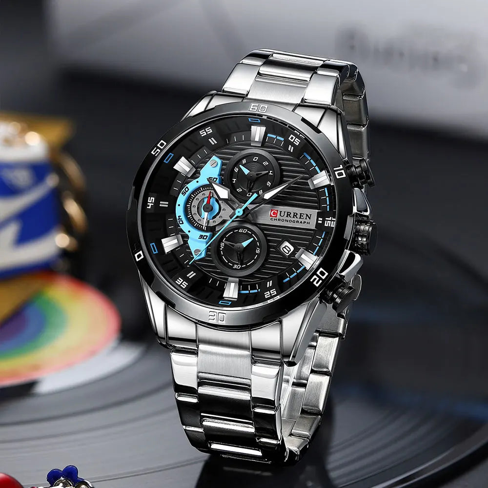 Valentines Gifts For Him Stainless Steel Quartz Chronograph Luminous Dial Watch