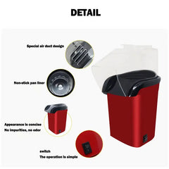 Hot Air Popcorn Popper 1200W, 95% Popping Rate, 3-Minute Fast Maker–No Oil Healthy Snack For Kids And Adults
