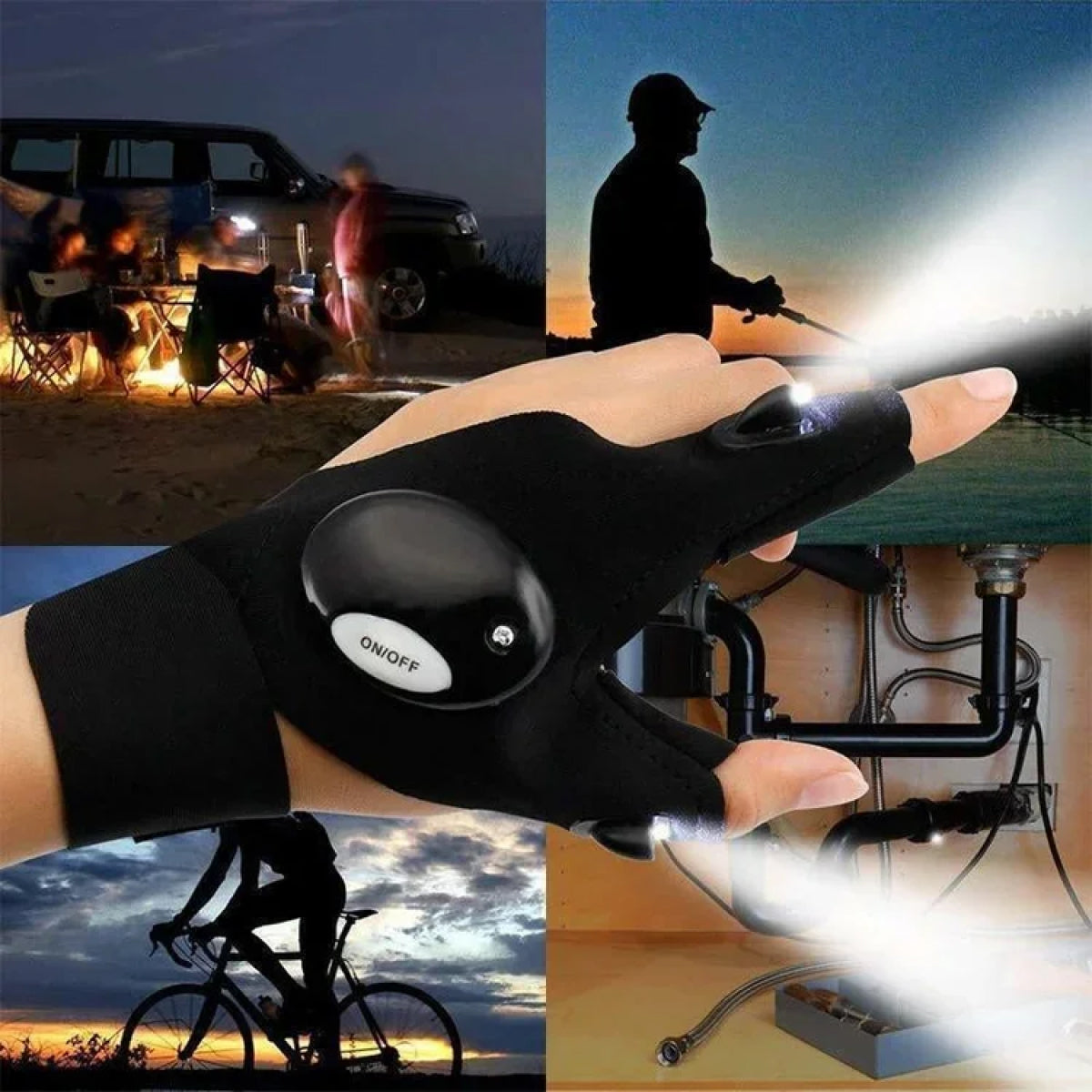 Waterproof Led Fingerless Gloves For Work, Cycling, And Camping