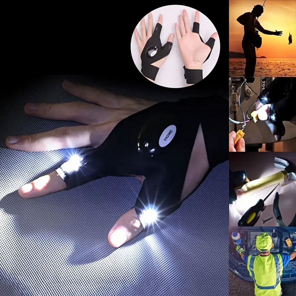 Waterproof Led Fingerless Gloves For Work, Cycling, And Camping