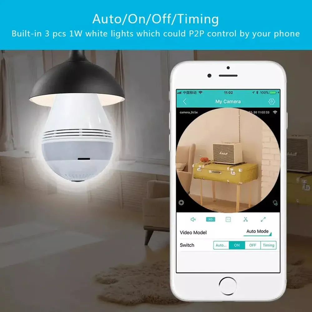 1 Pc Light Bulb Wifi Camera - 360° Fisheye Wireless Panoramic Wifi Camera