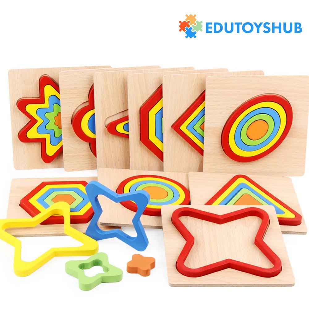 Montessori 10-Piece Wooden Layered Puzzle Set - Geometric Learning Toy