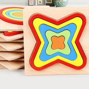 Montessori 10-Piece Wooden Layered Puzzle Set - Geometric Learning Toy