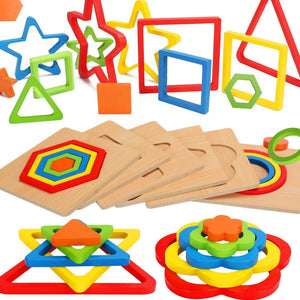 Montessori 10-Piece Wooden Layered Puzzle Set - Geometric Learning Toy