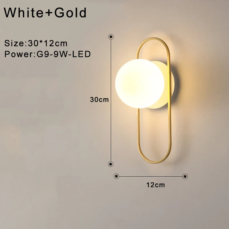 Indoor Glass Ball LED Wall Light – Modern Wall Sconce with G9 9W Bulb for Bedroom, Kitchen, and Living Room - Black & Gold Design 14891917312324-1