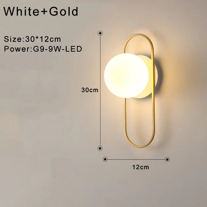 Indoor Glass Ball LED Wall Light – Modern Wall Sconce with G9 9W Bulb for Bedroom, Kitchen, and Living Room - Black & Gold Design 14891917312324-1