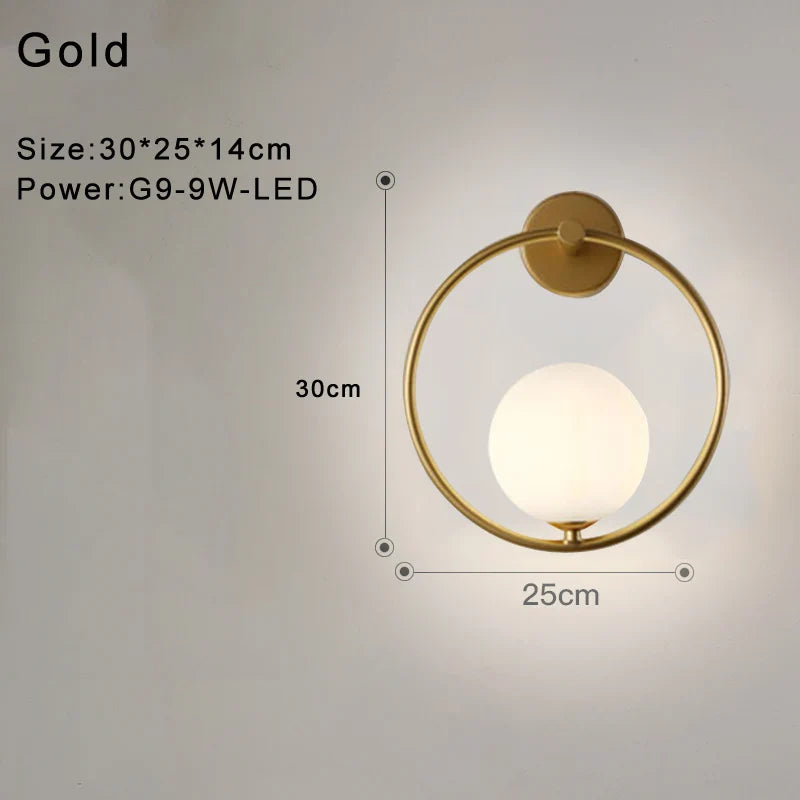 Indoor Glass Ball LED Wall Light – Modern Wall Sconce with G9 9W Bulb for Bedroom, Kitchen, and Living Room - Black & Gold Design 14891917312324-1