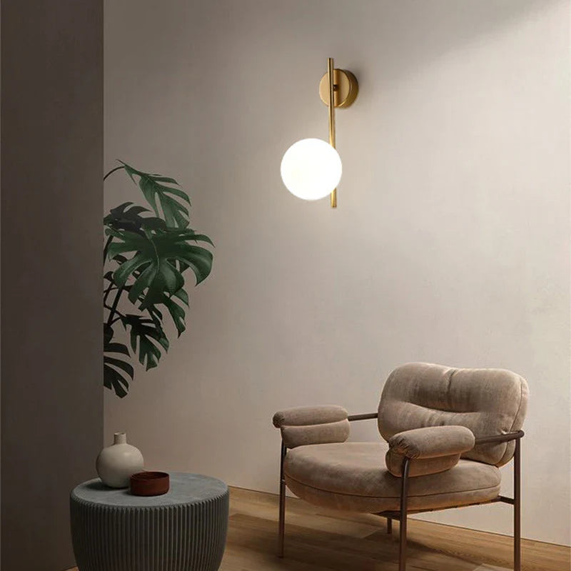 Indoor Glass Ball LED Wall Light – Modern Wall Sconce with G9 9W Bulb for Bedroom, Kitchen, and Living Room - Black & Gold Design 14891917312324-1