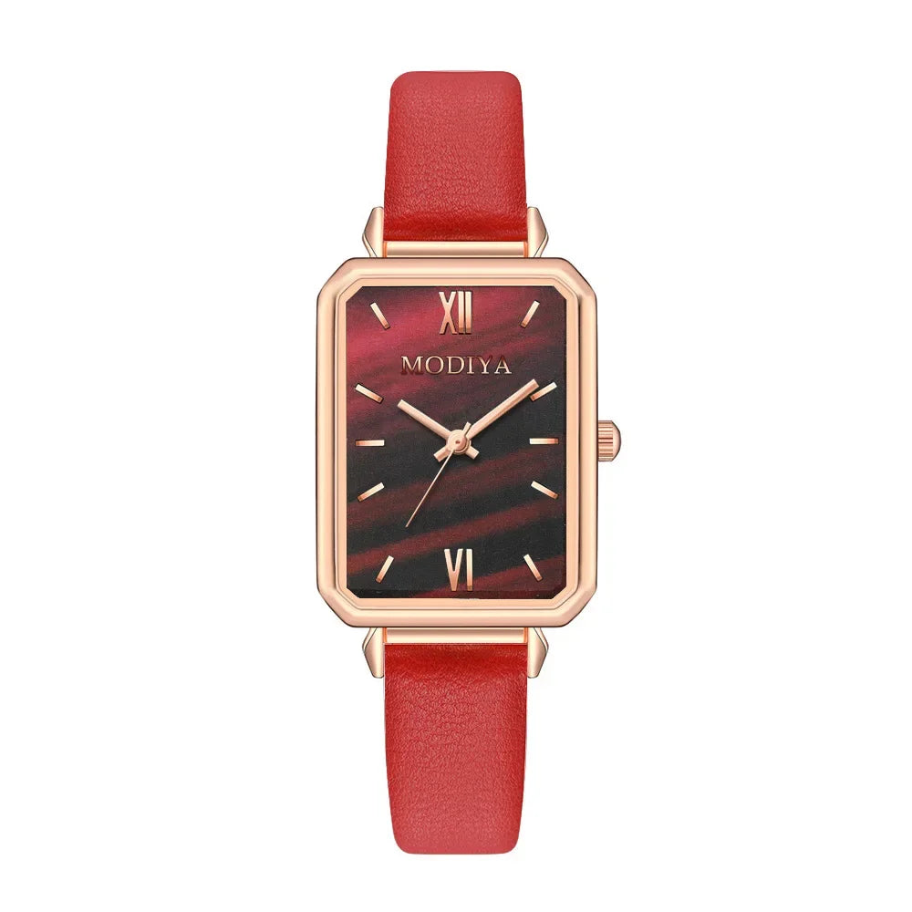 Elegant Rectangle Leather Women Watch 40Mm