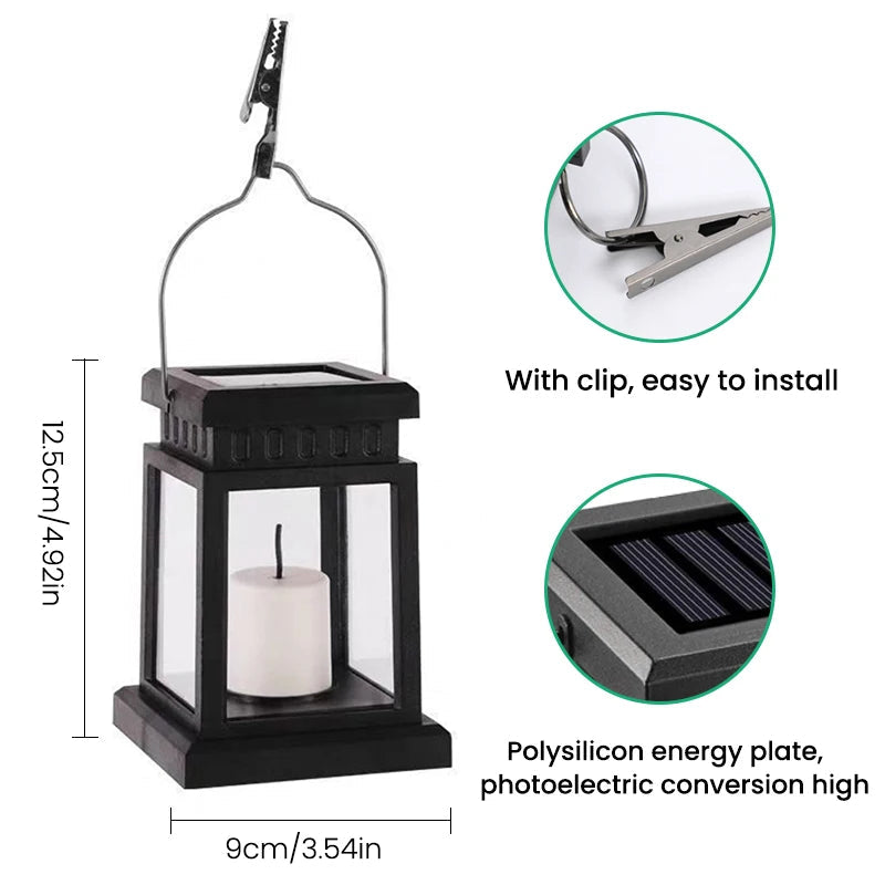 Solar Candle Lantern With Flickering Flame Effect (1Pc)