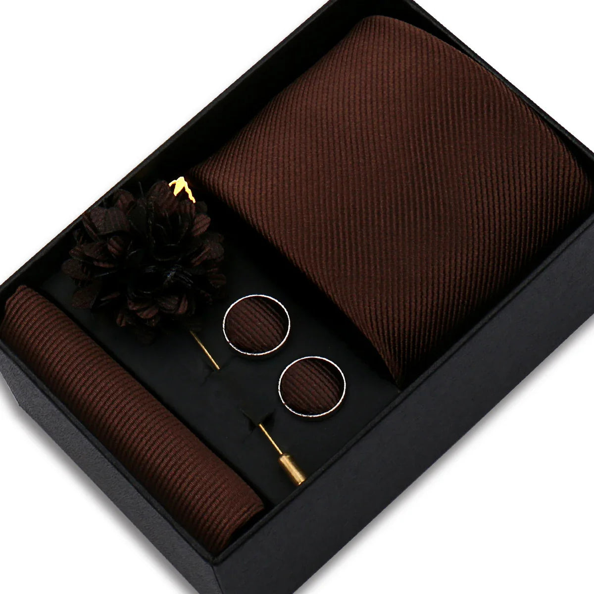 Solid Color Tie Hanky Cufflinks Brooch Gift Set Valentines Gifts For Him