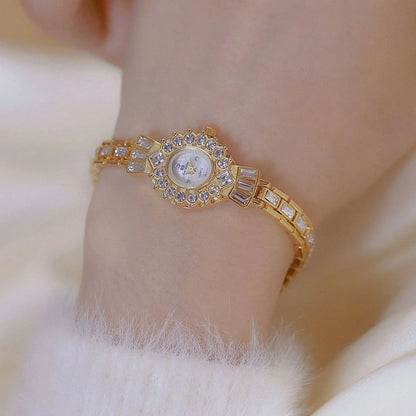 Gold Oval Women Watch With Diamond Dial 20Mm