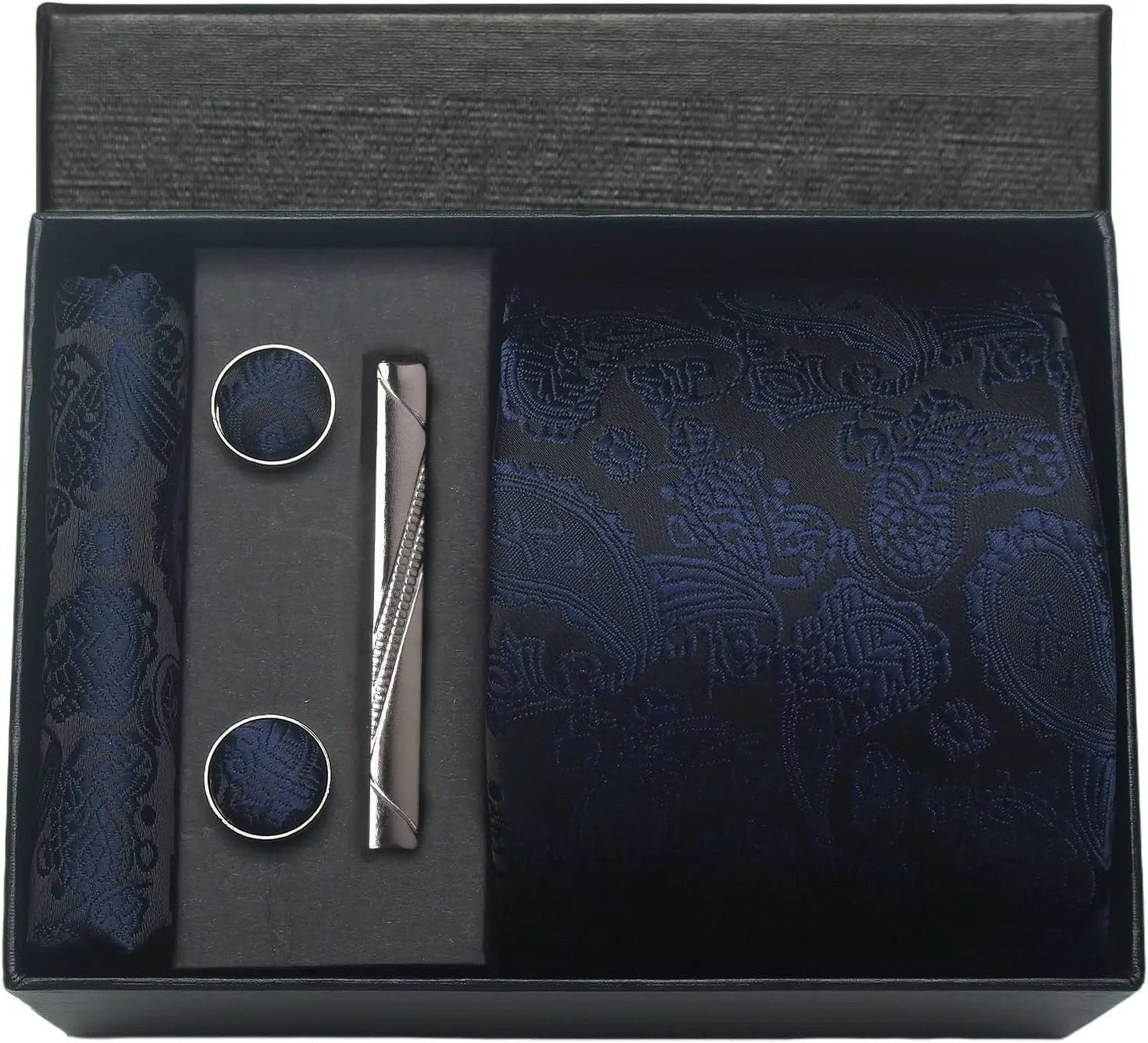 Silk Paisley Necktie Pocket Square Cufflinks Tie Clip Gift Set