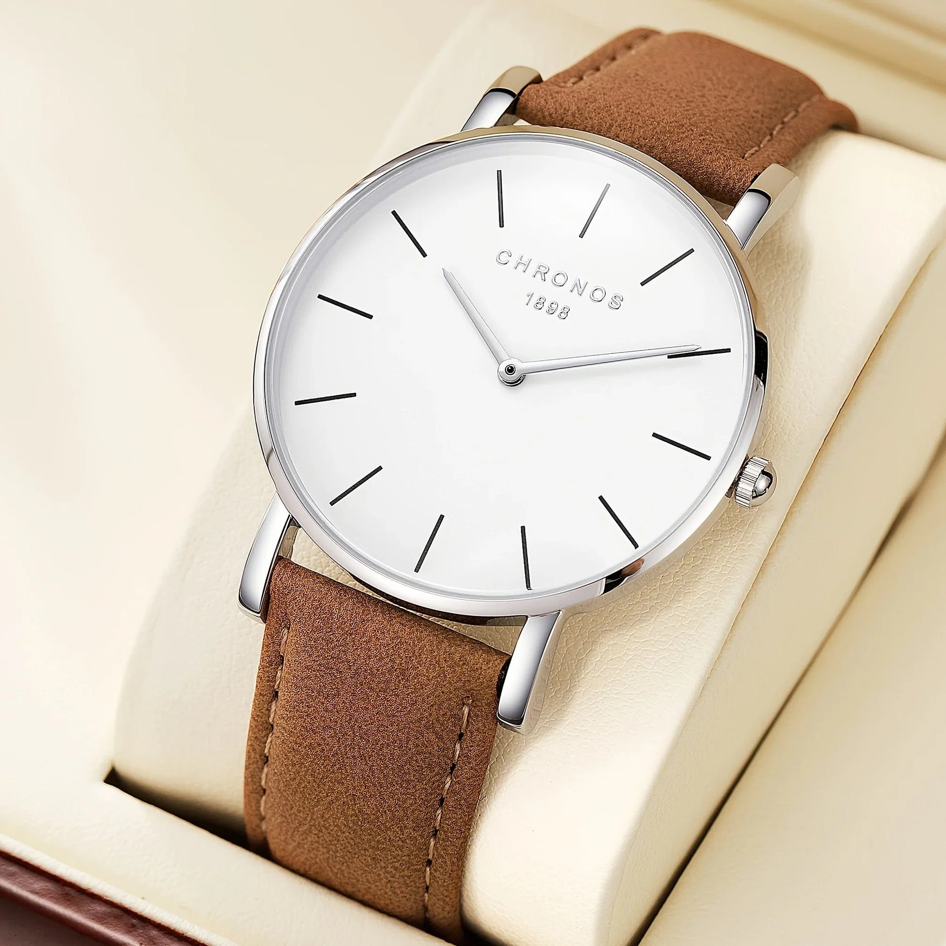 Minimalist Leather Quartz Watch Valentines Gifts For Him