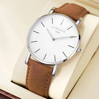 Minimalist Leather Quartz Watch Valentines Gifts For Him