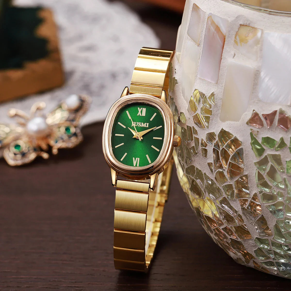 Oval Green Dial Women'S Watch 38Mm