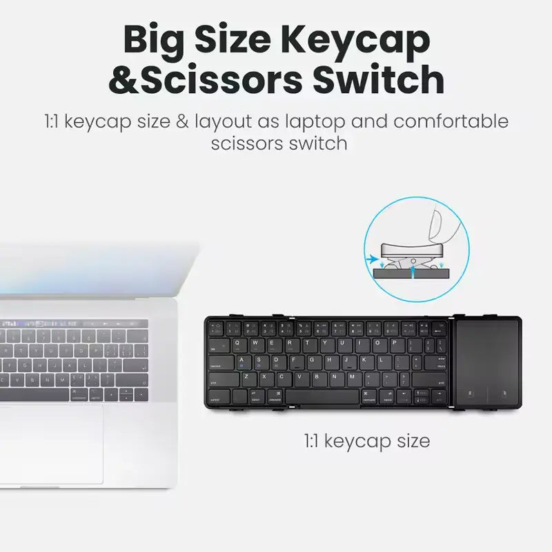 Tri-Folding Wireless Keyboard With Touchpad For Pc And Tablets