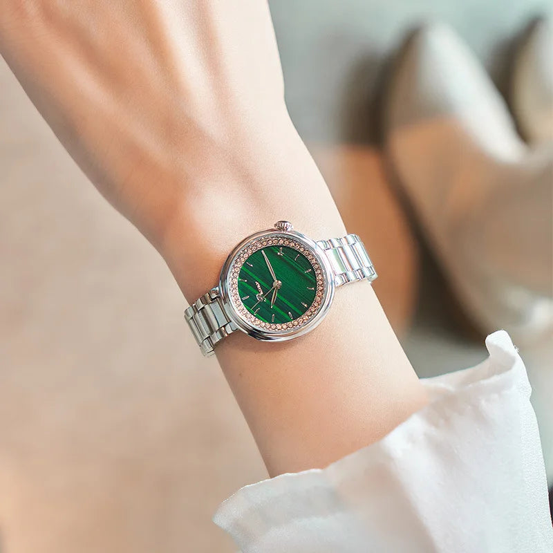 Women'S Green Face Rhinestone Watch 28Mm