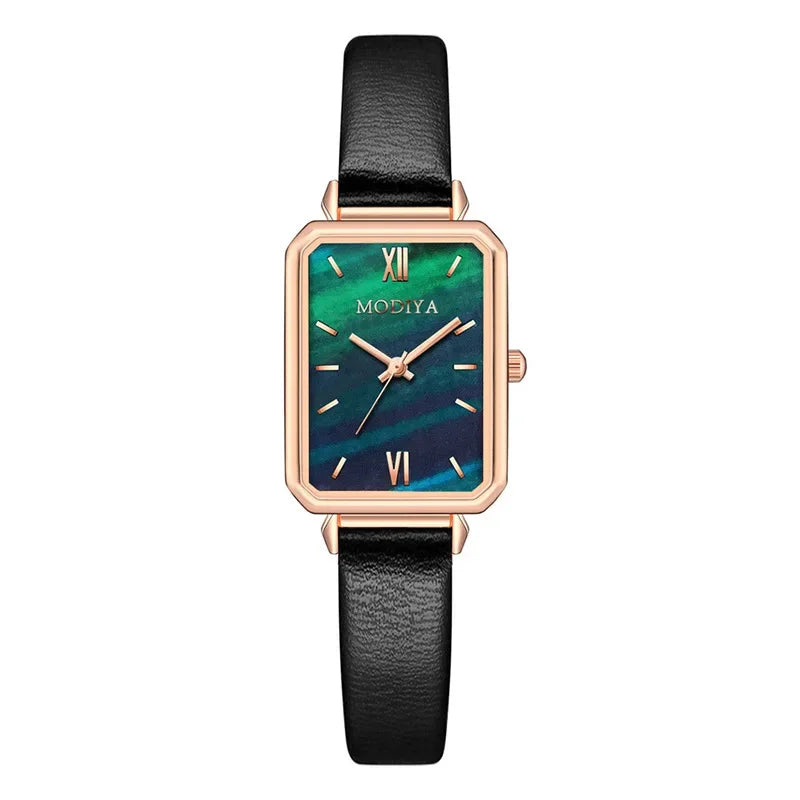 Elegant Rectangle Leather Women Watch 40Mm