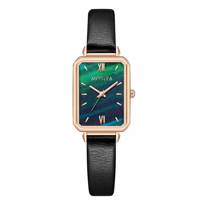 Elegant Rectangle Leather Women Watch 40Mm