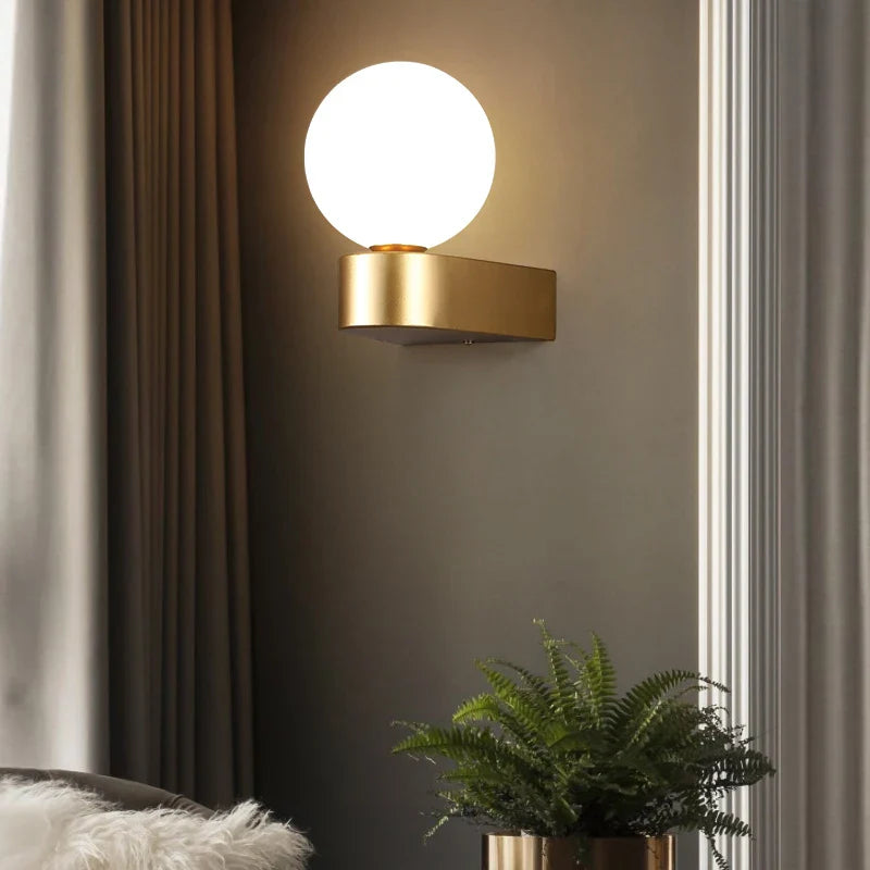 Indoor Glass Ball LED Wall Light – Modern Wall Sconce with G9 9W Bulb for Bedroom, Kitchen, and Living Room - Black & Gold Design 14891917312324-1