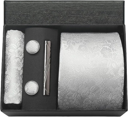 Silk Paisley Necktie Pocket Square Cufflinks Tie Clip Gift Set