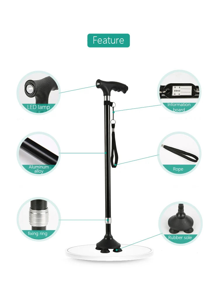Adjustable Aluminum Walking Stick With Led Light