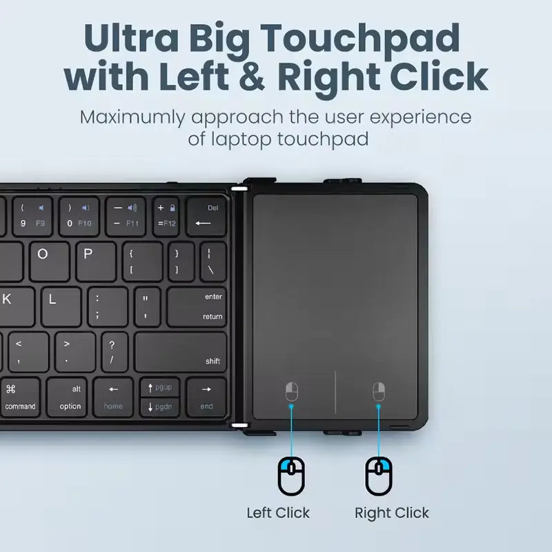 Tri-Folding Wireless Keyboard With Touchpad For Pc And Tablets