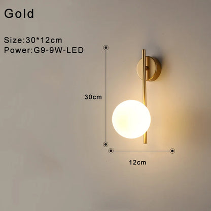 Indoor Glass Ball LED Wall Light – Modern Wall Sconce with G9 9W Bulb for Bedroom, Kitchen, and Living Room - Black & Gold Design 14891917312324-1