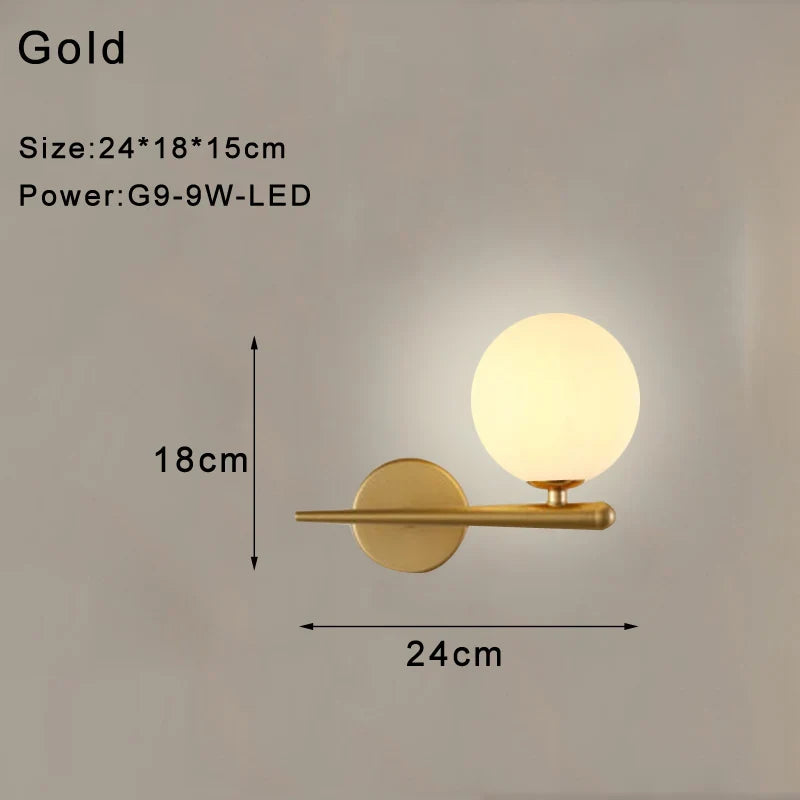Indoor Glass Ball LED Wall Light – Modern Wall Sconce with G9 9W Bulb for Bedroom, Kitchen, and Living Room - Black & Gold Design 14891917312324-1