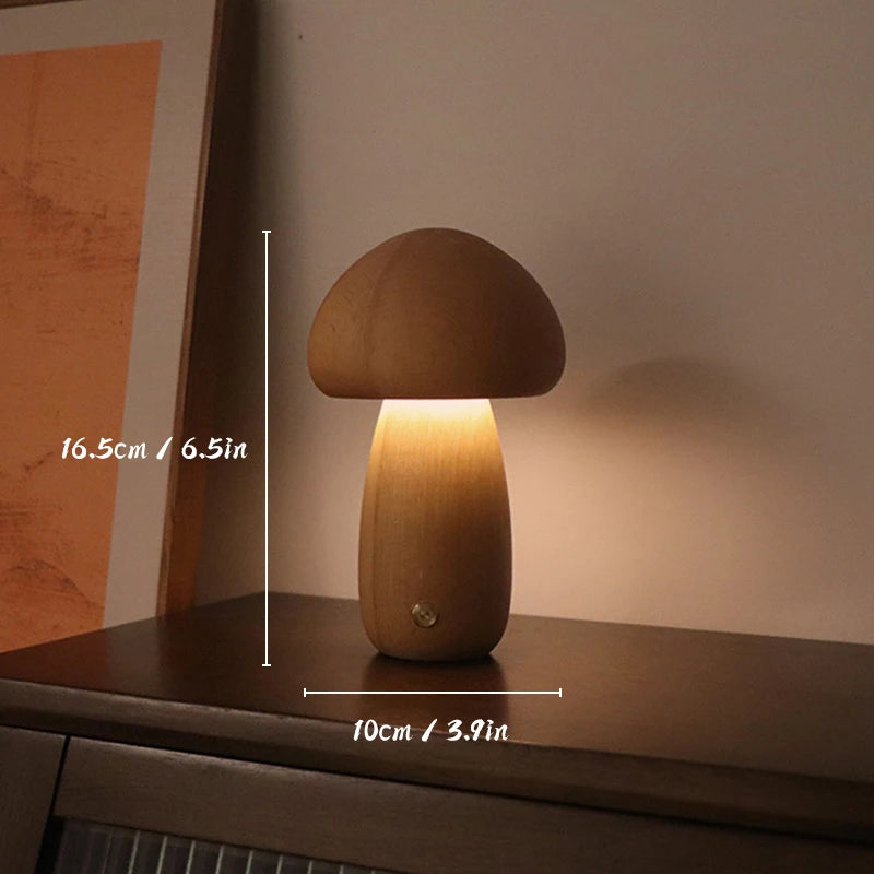 Rustic Wooden Mushroom Night Lamp