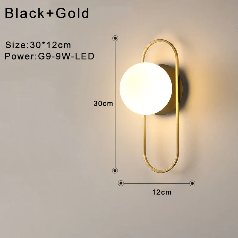 Indoor Glass Ball LED Wall Light – Modern Wall Sconce with G9 9W Bulb for Bedroom, Kitchen, and Living Room - Black & Gold Design 14891917312324-1