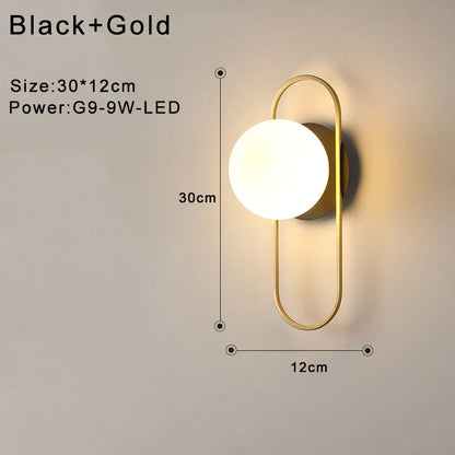 Indoor Glass Ball LED Wall Light – Modern Wall Sconce with G9 9W Bulb for Bedroom, Kitchen, and Living Room - Black & Gold Design 14891917312324-1
