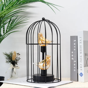 Battery Operated Birdcage Table Lamp with Fairy Lights