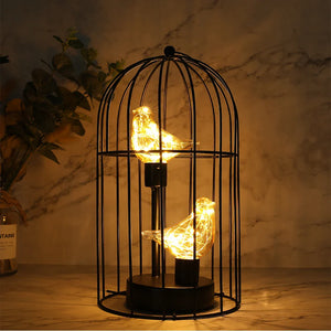 Battery Operated Birdcage Table Lamp with Fairy Lights