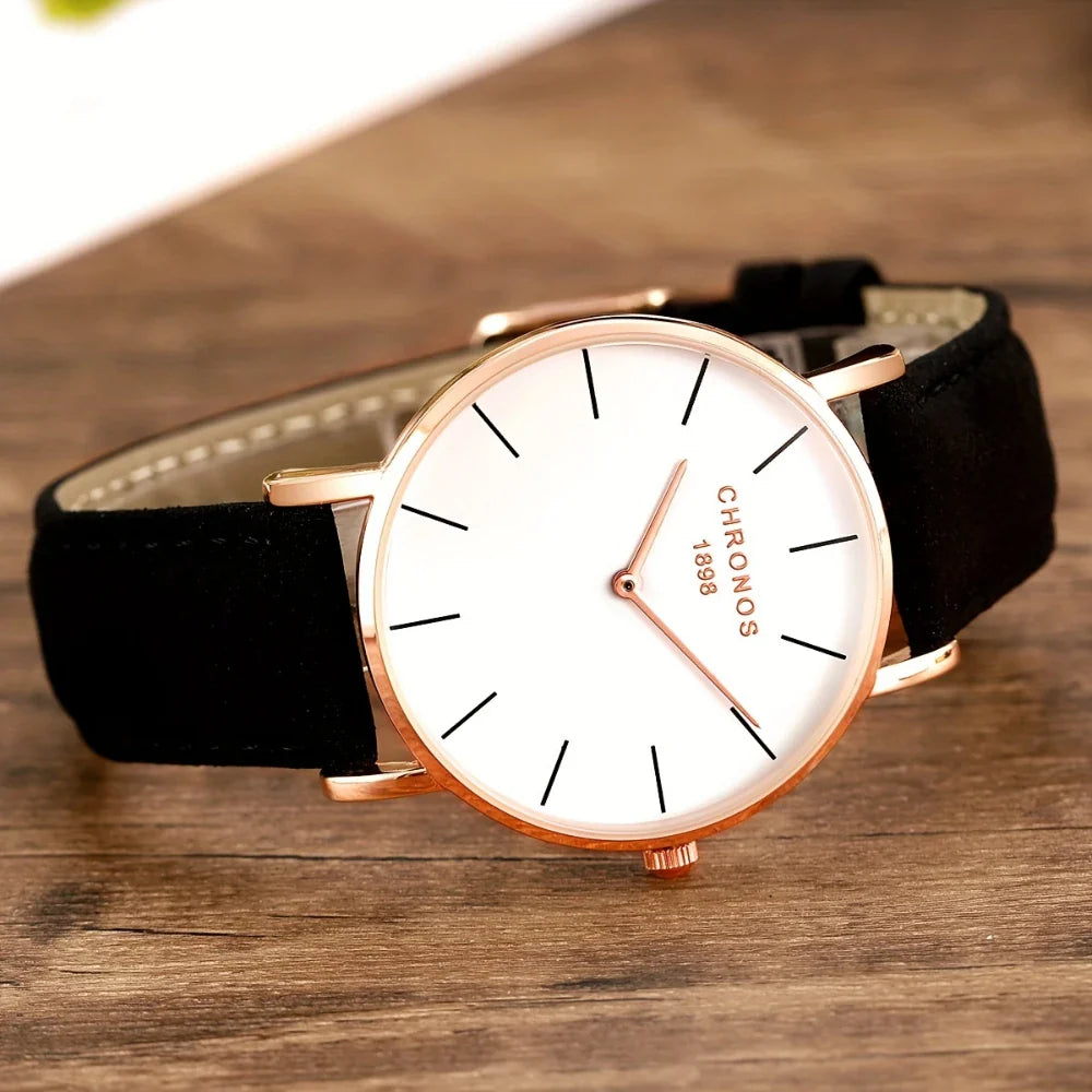 Minimalist Leather Quartz Watch Valentines Gifts For Him