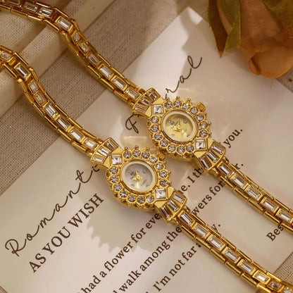 Gold Oval Women Watch With Diamond Dial 20Mm