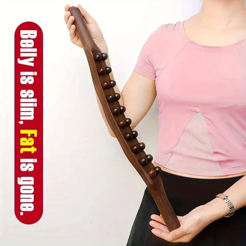 Double Row Wooden Massage Stick with 20 Beads