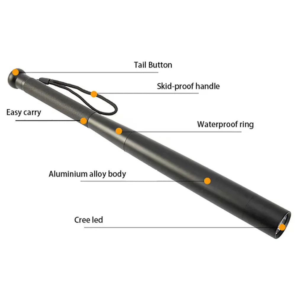Baseball Bat LED Flashlight Torch Waterproof Aluminum