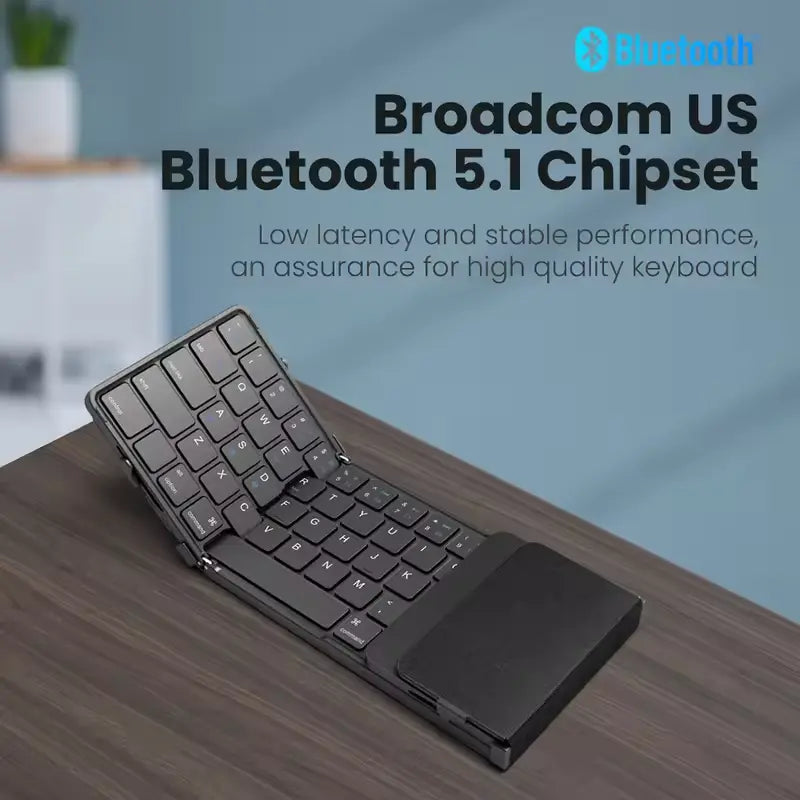 Tri-Folding Wireless Keyboard With Touchpad For Pc And Tablets