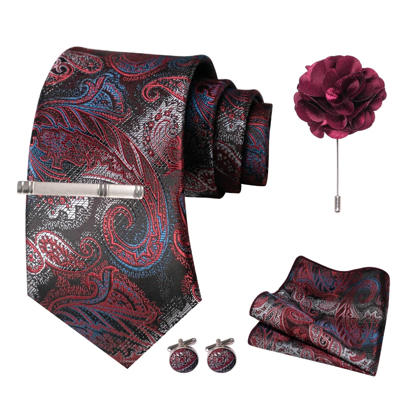 Valentines Gifts For Him Paisley Silk Tie Set With Cufflinks