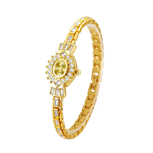 Gold Oval Women Watch With Diamond Dial 20Mm