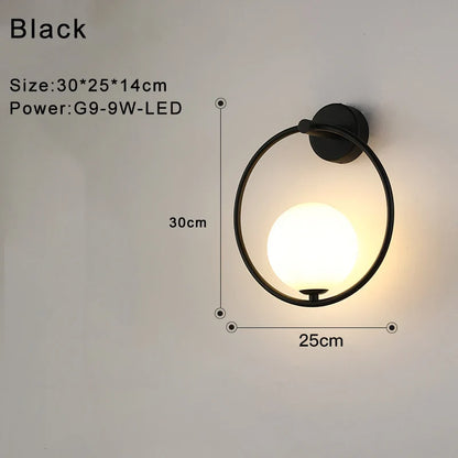 Indoor Glass Ball LED Wall Light – Modern Wall Sconce with G9 9W Bulb for Bedroom, Kitchen, and Living Room - Black & Gold Design 14891917312324-1