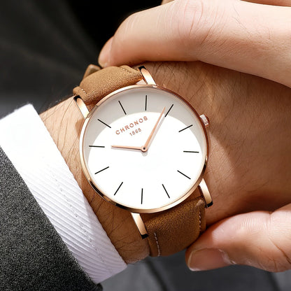 Minimalist Leather Quartz Watch Valentines Gifts For Him