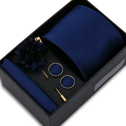Solid Color Tie Hanky Cufflinks Brooch Gift Set Valentines Gifts For Him