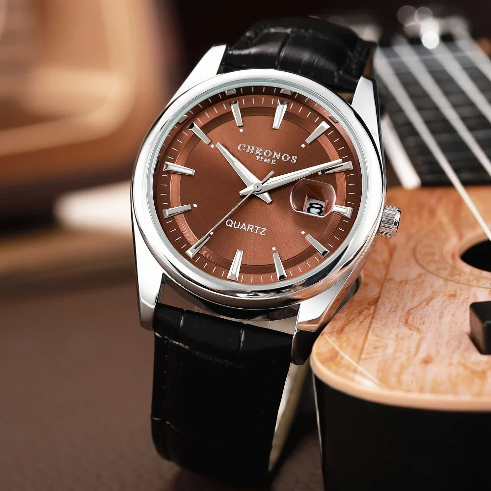 Valentines Gifts For Him Quartz Men Calendar Luminous Leather Wristwatch