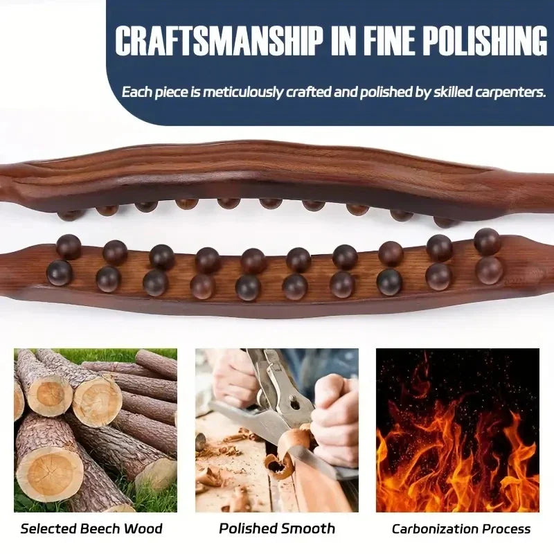 Double Row Wooden Massage Stick with 20 Beads